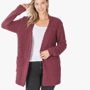 New Zenana 1X Eggplant Pocket Cardigan Cozy TW-193XBA